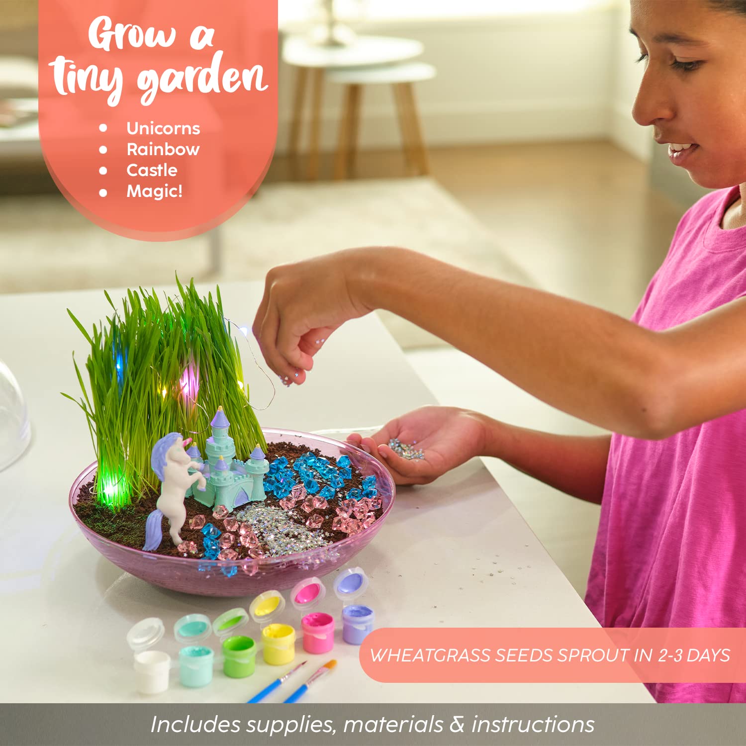 Bryte Light-Up Unicorn Terrarium Kit for Kids | All Inclusive - Castle, Fairy Garden Lights & More | Arts & Crafts, STEM Activities for Kids, Birthday Gifts, Boys & Girls Toys | Ages 4-10 Years Old