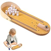 Desk Bowling Games, 12inch Wooden Mini Bowling Game Set, Parent-Child Interactive Desk Game for 3+ Years Old Kids
