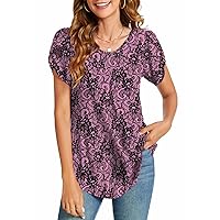 Womens Summer Tops Trendy Puff Short Sleeve Shirts Loose Casual Cute Flowy Tunic Tops Plus Size Blouses for Women Fashion 2024 Pink Black