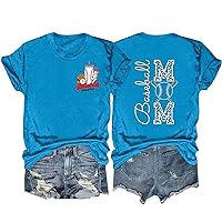 Women's Baseball Mom Shirts Funny Baseball Graphic Letter Print T-Shirt Softball Short Sleeve Tee Tops Summer Blouse