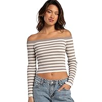 Rsq Stripe Off The Shoulder Long Sleeve Top