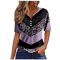 Womens Tops Dressy Casual 2024 Short Sleeve V Neck Button Business Loose Comfy Summer Fashion Trendy Blouse Shirts