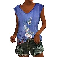 Vintage Floral Women Cap Sleeve Tank Top——Sleeveless V Neck Basic T Shirts 2024 Summer Trendy Womens Tops Tees
