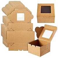 Juvale 25-Pack Mini Cake Boxes with Window - Individual Cupcake Packaging Containers for Bundt Cakes, Cookies, Baked Goods, Donut, Pie (Kraft Paper Material, 4x4x2.5 In)