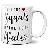 White Color Workout Coffee Mug 11 oz Trainer Gift Drink Water Squats Motivational Exercise Theme