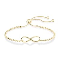 Miabella 925 Sterling Silver or 18Kt Yellow Gold Over Silver Infinity Adjustable Bolo Beaded Ball Chain Bracelet for Women Teen Girls, Made in Italy