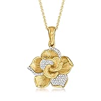 Ross-Simons 0.14 ct. t.w. Diamond Flower Pendant Necklace in 18kt Gold Over Sterling. 18 inches