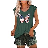 Funny USA Flag Butterfly T-Shirts Women 4th of July Cap Sleeve Tee Tops Summer Casual Crewneck Patriotic Blouses