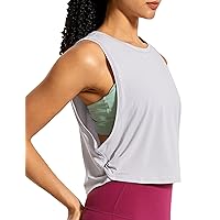 CRZ YOGA Pima Cotton Summer Gym Sleeveless Vest Tops for Women Light Elastic Running Crop Top Loose Crew Neck Yoga Shirt