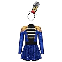 Circus Ringmaster Costume Set for Girls Sequin Long Sleeve Tassel Dance Dress Christmas Halloween Tutu Leotard Skirt