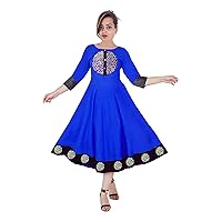 Women Embroidered Dress Ethnic Maxi Dress Casual Long Frock Suit Party Wear Tunic Royal Blue
