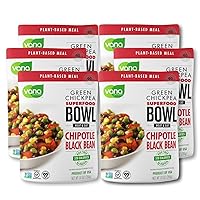 Vana Life's Foods Plant based Ready Meal - Green Chickpea Superfood Bowl Heat and Eat Microwaved Cooked Bowl | Product of the USA (Chipotle & Black Bean, Pack of 6)
