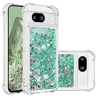 for Google Pixel 8A Glitter Case, Cute Bling Sparkly Flowing Liquid Quicksand Cover for Women Shockproof Protective Case Silicone Bumper Thin Cover for Google Pixel 8A, Green Love YB5