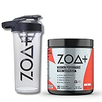 ZOA+ Pre-Workout Powder & Shaker Bottle Bundle, Fruit Punch