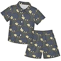 visesunny Toddler Boys 2 Piece Outfit Button Down Shirt and Short Sets Vintage Cute Hedgehog Boy Summer Outfits