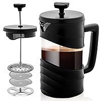 OVENTE 34 Ounce French Press Coffee, Tea and Espresso Maker, Heat Resistant Borosilicate Glass with 4 Filter Stainless-Steel System, BPA-Free Portable Pitcher Perfect for Hot & Cold Brew, Black FPW34B