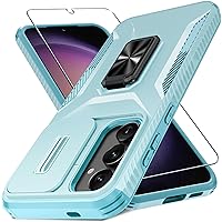 for Samsung Galaxy S24 Case 5G with Tempered Glass Screen Protector and Camera Lens Cover,Rotated Ring Stable Kickstand,Heavy Duty Shockproof Protective Phone Cover-Mint Green