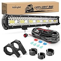 Nilight 20Inch 420W Triple Row Flood Spot Combo LED Light Bar 42000LM for Driving Boat Off Road - Horizontal Clamp Mount and 16AWG Wiring Kit, 2 Year Warranty
