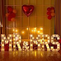 6 Pcs 4 ft Tall Mr and Mrs Marquee LED Sign Light up Letters Precut Frame Giant Marquee Word Light for Party Decorations Photo Props Wedding Decor Valentine Gift