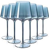 Physkoa Blue Wine Glasses Set of 6-14oz Blue Colored Wine Glasses with Tall Long Stem&Flat Bottom | Red Wine Glass for Red/White Wine | Hostess Gift | Christmas