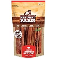 Natural Farm Odor Free Jumbo Bully Sticks (12 Inch, 5 Pack), Extra-Thick Chews for Dogs, Fully Digestible 100% Beef Treats, Supports Dental Health, Keep Your Dog Busy with 50% Longer Lasting Chews…