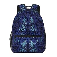 Blue Black Goth Spooky Print Backpack Laptop Bag Cute Lightweight Casual Daypack For Men Women