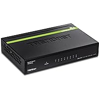 TRENDnet 8-Port Unmanaged Gigabit GREENnet Desktop Metal Switch, Ethernet Splitter, Fanless,16Gbps Switching Capacity, Plug & Play, Lifetime Protection, TEG-S80G,Black