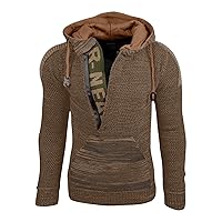 Mens Knitted Hooded Sweater with Zip Hoody Warm Hoodies Pullover Fashion Casual Sweatshirt Long Sleeve Sweaters
