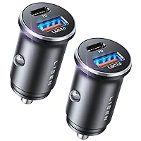 LISEN 48W USB C Car Charger Adapter [2 Pack] [Mini & Metal] Cigarette Lighter USB Charger Fast Charging [PD QC 3.0] USBC Car Phone Charger for iPhone 15 Pro Max Plus 14 Samsung Galaxy S24 iPad Pro