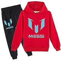 Kids Lionel Messi Hoodie Set,Soccer Star Sweatshirts with Jogger Pants Casual Long Sleeve Tracksuit for Boys