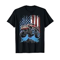 Monster Truck 4th of July Vintage American Flag Patriotic T-Shirt
