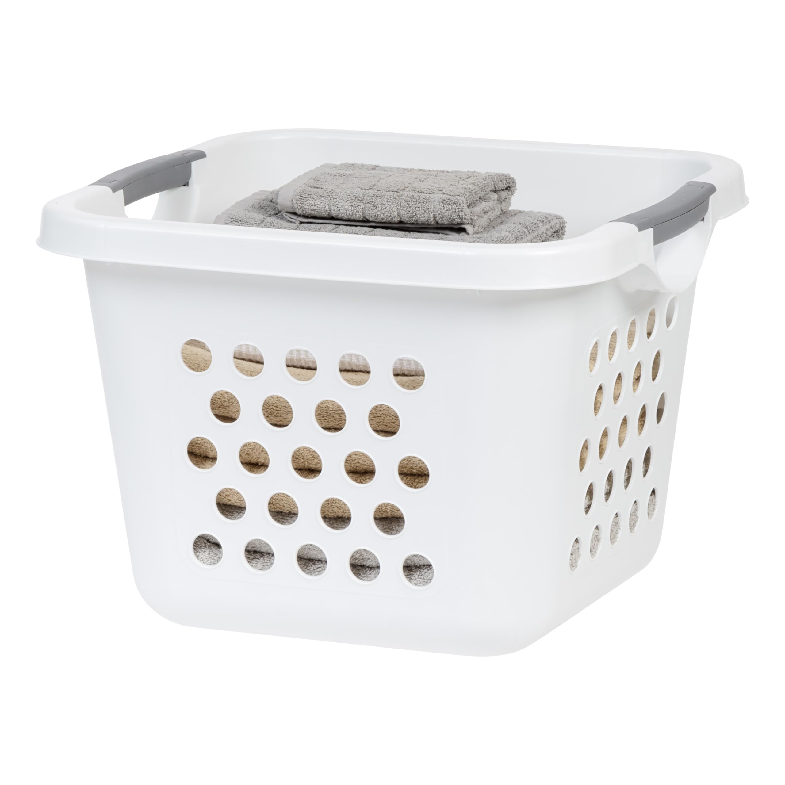 IRIS USA 30L Plastic Laundry Basket Hamper Organizer with Built-In Comfort Carry Handles, for Closet, Dorm, Laundry Room, Bedroom, Nestable, Ventilation Holes, 1 Pack, Medium, White