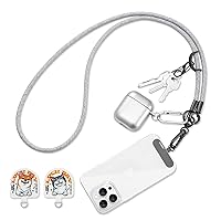 Cell Phone Lanyard, Universal Adjustable Detachable Nylon Crossbody Lanyard,Necklace Lanyard & Wrist Strap with Phone Patch for All Smartphones-7mm Thick (Grey, 120cm)