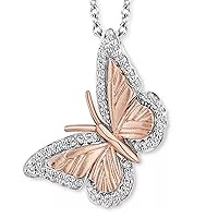 14k Rose Gold Plated 925 Sterling Silver 0.20 Ct Round Cut White Diamond Vintage Butterfly Pendant Necklace for Women's