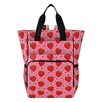 Pink Strawberry Dot Diaper Bag Backpack for Men Women Large Capacity Baby Changing Totes with Three Pockets Multifunction Travel Baby Bag for Travelling
