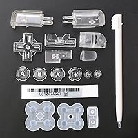 Replacement ABXY L R D Pad Cross Button Full Button Set & Sticker & Conductive Button Pad & Stylus Touch Pen for DS Lite NDSL Console Clear White