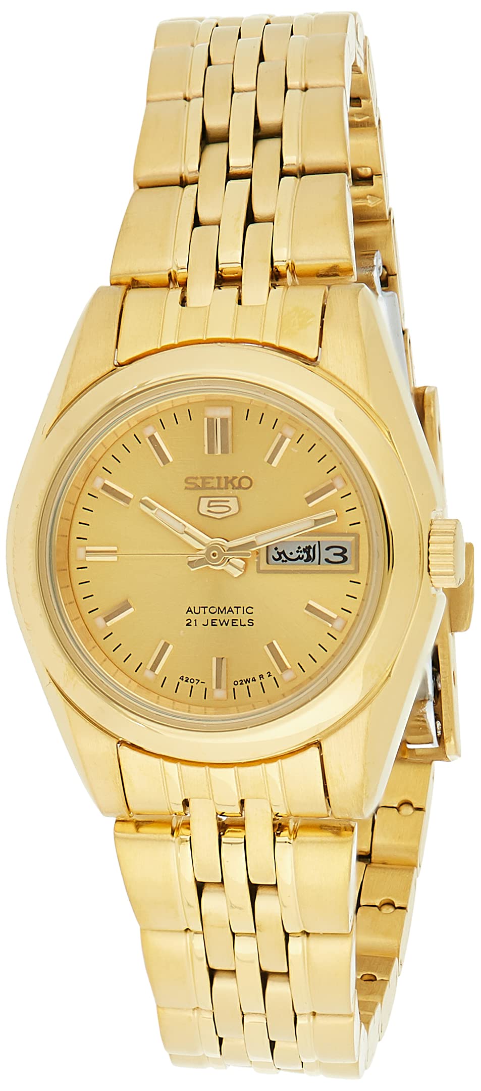 SEIKO Women's SYMA38K 5 Automatic Gold Dial Gold-Tone Stainless Steel Watch