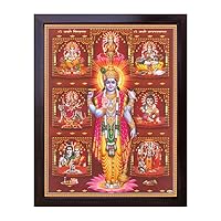 SANVIKA Lord Vishnu Poster Frame Wall Decor, Lord Vishnu Art Frame For Living Room Decor, Hindu Decor For Home Office, Pooja Room (Vishnu With Other Hindu Gods, 12