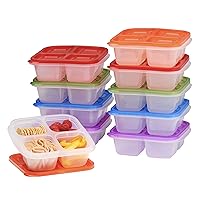 EasyLunchboxes® - Original Stackable Snack Boxes - Reusable 4-Compartment Bento Snack Containers for Kids and Adults, BPA-Free and Microwave Safe Food and Meal Prep Storage, Set of 10 (Classic)
