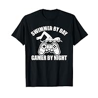 Swimmer By Day Gamer By Night Swimming Funny Swim Gaming T-Shirt