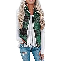 RMXEi Ladies Pocket Zipper Plush Check Tie-Dye Leopard Print Vest Vest Jacket