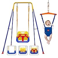 2 in 1 Toddler Swing ＆ Jumper, Swing Set for Indoor/Outdoor, Baby Jumpers and Bouncers, Easy to Assemble & Store, Suitable for Aged 6 Months to 10 Years Old