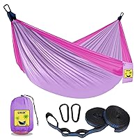 SZHLUX Kids Hammock - Kids Camping Gear, Camping Accessories with 2 Tree Straps and Carabiners for Indoor/Outdoor Use, Pink & Light Purple