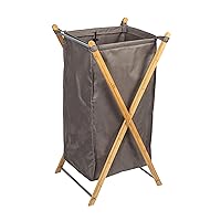 Household Essentials X-Frame Bamboo Laundry, Collapsible Wood Frame with Washable Poly-Cotton Bags