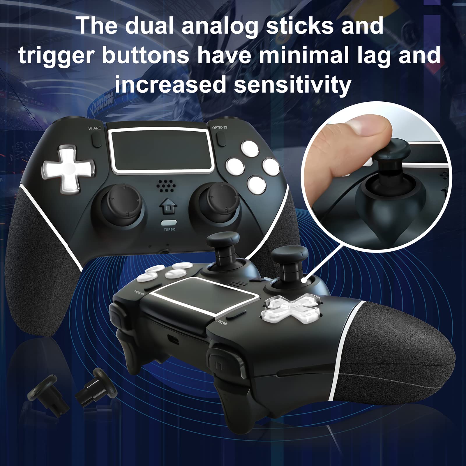 PS4 Controller for PC Gaming, Analog Wireless Controller with Back Buttons, Gamepad PS4 Remote Controller for Pro/Slim (Black)