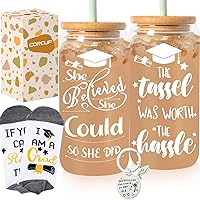 Graduation Gifts - Graduation Gifts for Her 2024, Class of 2024, The Tassel was Worth The Hassle, Graduation Decorations College Student Gifts New Job Congratulations Gifts - 16oz Glass Coffee Cup