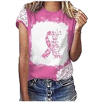 Womens Breast Cancer Awareness Bleached T Shirt Pink Ribbon Letter Printed Short Sleeve Tops Inspirational Shirts