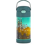 THERMOS FUNTAINER 12 Ounce Stainless Steel Vacuum Insulated Kids Straw Bottle, Evergreen Trees