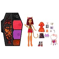Monster High Skulltimate Secrets Neon Frights Doll & Accessories, Toralei Stripe with Dress-Up Locker & 19+ Surprises