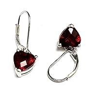 E30808L Ruby Red Mt St Helens Heart Shape 8mm Helenite Sterling Silver Dangle Earrings